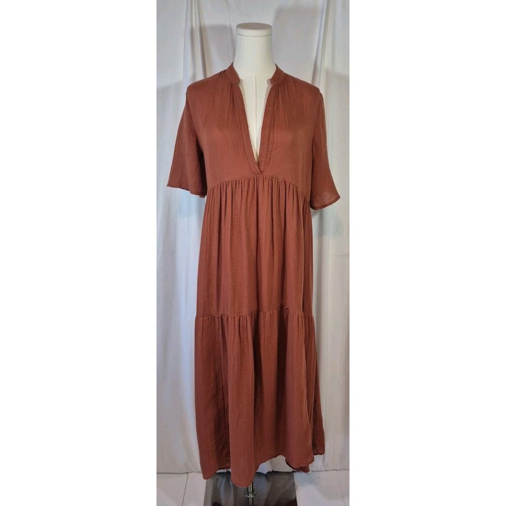 Anthropologie Somerset Brown Cotton Midi Dress XXS - Picture 2 of 9